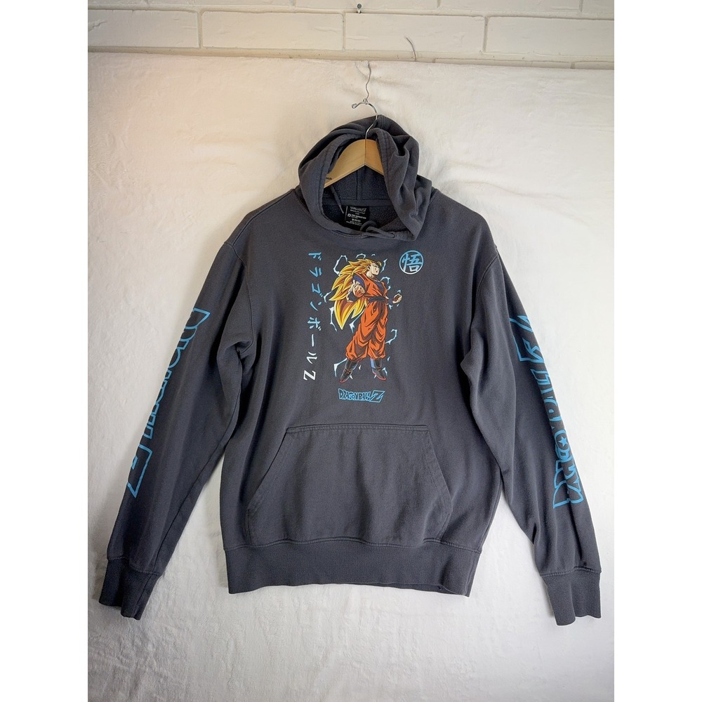 Dragon Ball Z Hoodie Mens Medium Gray Super Saiyan Goku Graphic‎ Anime Pullover